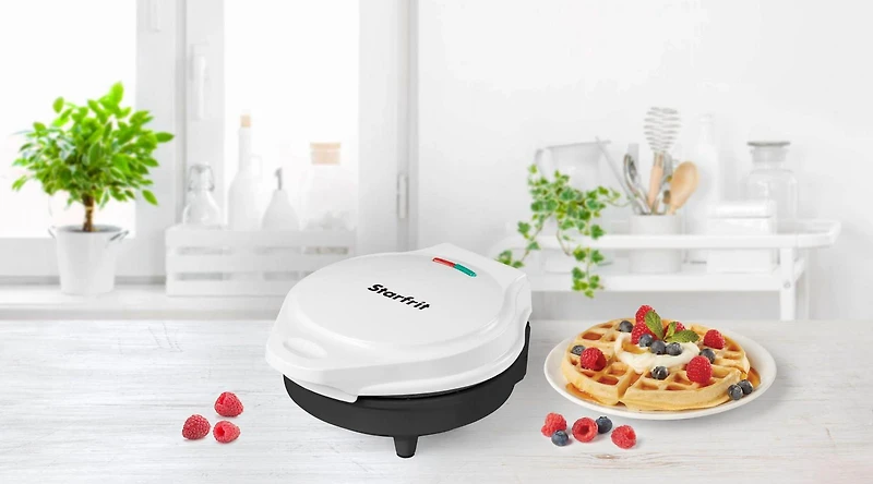 Starfrit Electric Waffle Maker - 7" Ceramic Non-Stick Cooking Surface - Scratch Resistant - 900W - White, CERAMIC WAFFLE MAKER