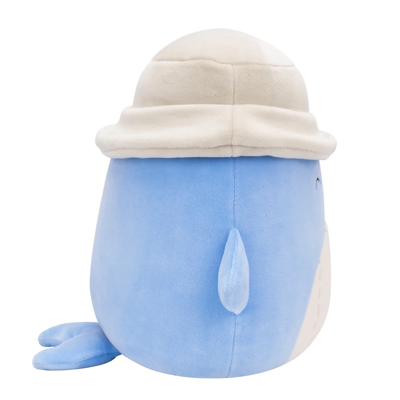 Squishmallows Original 7,5 pouces Samir la baleine bleue avec chapeau beige – Peluche officielle Jazwares (petit)