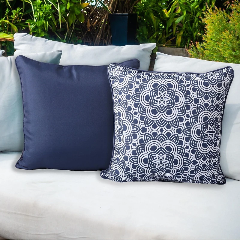 Ensemble de 2 coussins décoratifs d'intérieur/extérieur à bleu