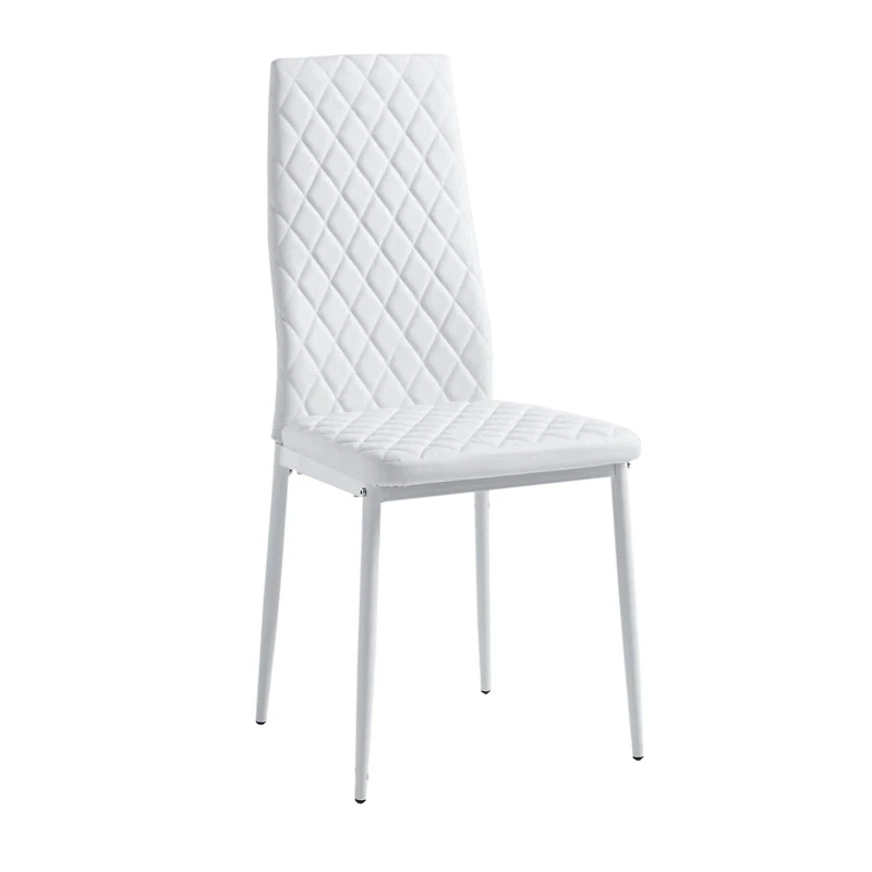 Noble House Modern Dining Chair Set of 4, Fireproof Leather Upholstery with Diamond Grid Pattern and Metal Frame,White