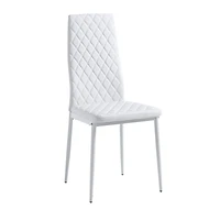 Noble House Modern Dining Chair Set of 4, Fireproof Leather Upholstery with Diamond Grid Pattern and Metal Frame,White