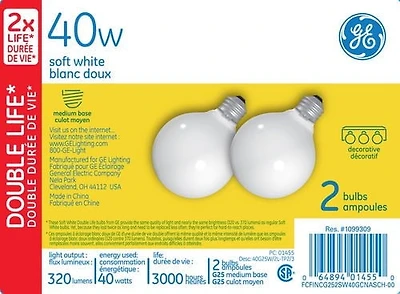 GE Lighting Canada 40 Watt G25 Soft White Bulbs