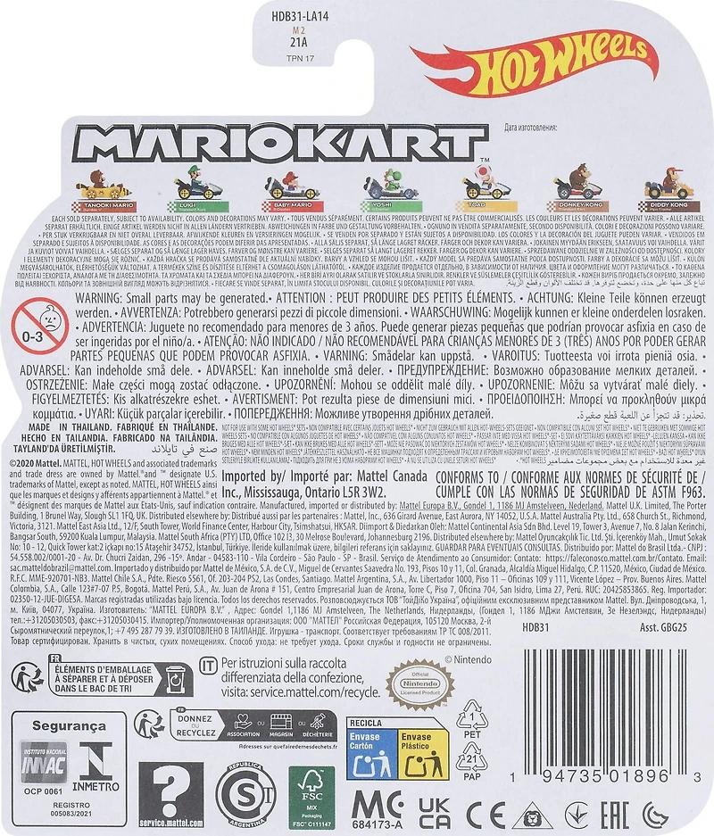 Tanooki Mario Bumble V de Mario Kart sous forme de véhicule Hot Wheels en métal moulé sous pression à l’échelle 1:64