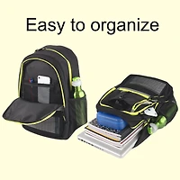 Trail Maker Multi-Pocket Backpack with Front Mesh Zipper Pocket, Side Mesh Pockets, Padded Laptop Pocket, Rubber Grip Handle & Reflective Trim for Travel, Commute, School & Gym in Black & Neon Green