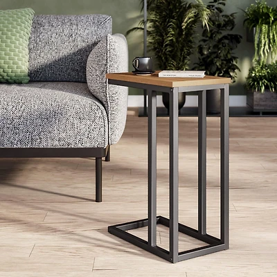 Table d'appoint rectangulaire étroite en bois d'ingénierie CorLiving Fort Worth avec base en acier en forme de C