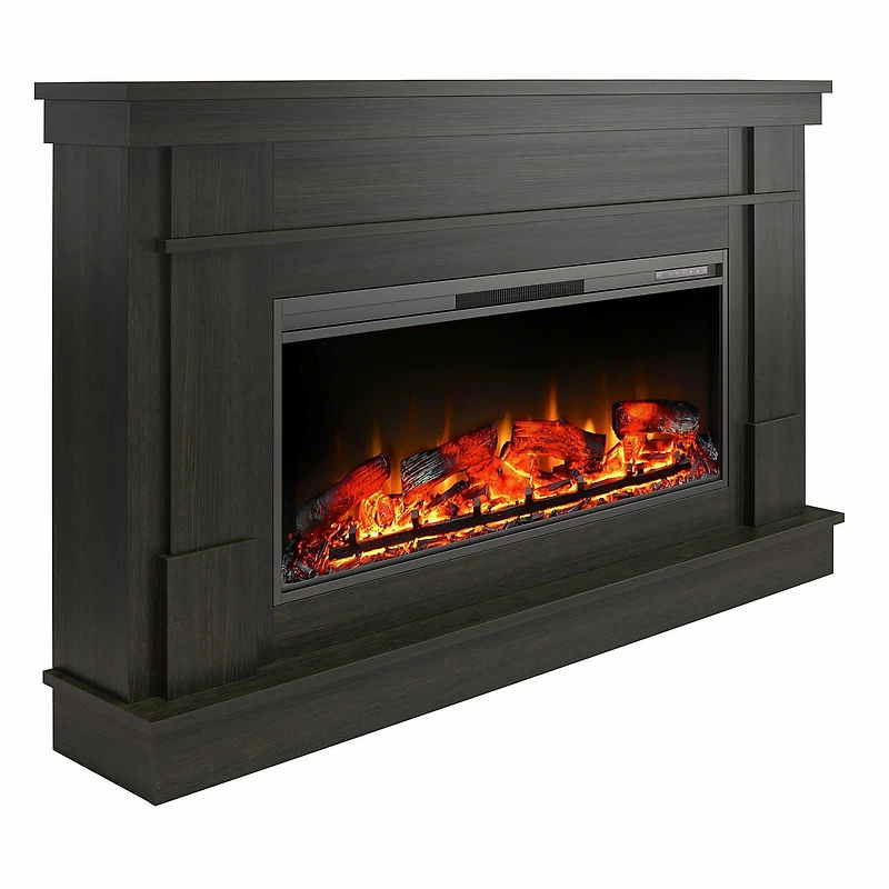 Large manteau de cheminée avec foyer électrique linéaire Elmcroft d’Ameriwood Home, gris rustique