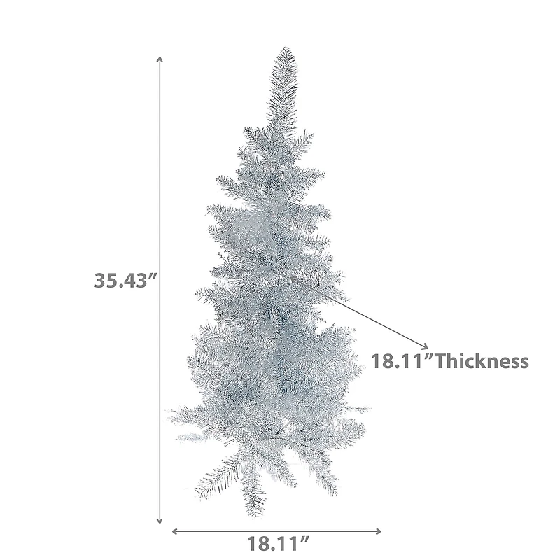 Sapin De Noël Argenté De 90 Cm, 120 Branches À Pointe Normale Avec Support En Plastique