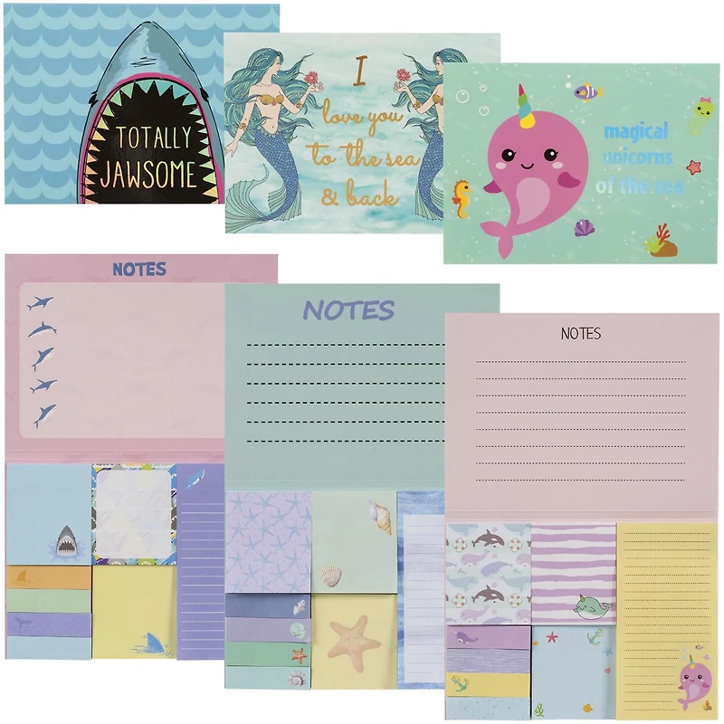 Ensemble de notes autocollantes avec motifs, paquet de 3