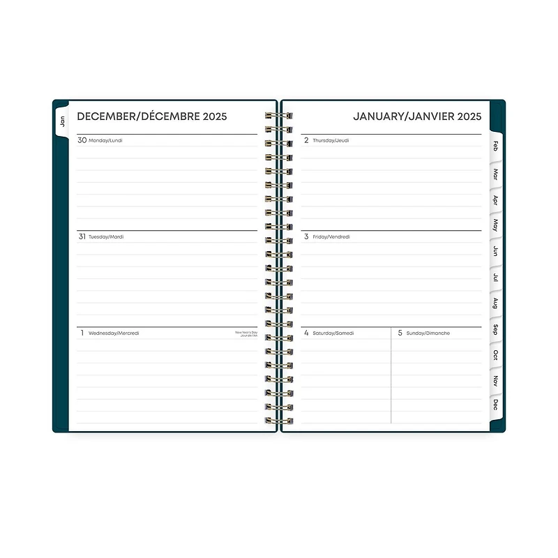 Agenda hebdomadaire/mensuel 2025, 5 po x 8 po, Blue Sky, bleu paon uni Agenda hebdomadaire/mensuel, format 5x8