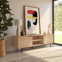 Nexera Hamilton 70 inch TV Stand with 2 Storage Cabinets, Natural Blonde Oak