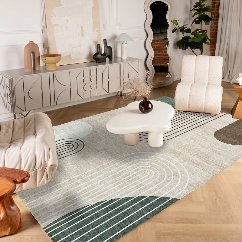 Rug Branch Eclipse Mid-Century Modern Indoor Area Rug, Beige Green, Abstract - Living Room, Bedroom, Dining Room, and Office