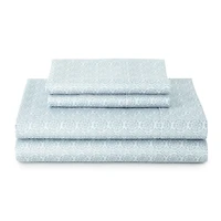 Better Homes & Gardens 4-Piece 300 Thread Count Suzani Blue Water Cotton Sateen Bed Sheet Set, King, 300 TC Cotton Sateen Sheet Set
