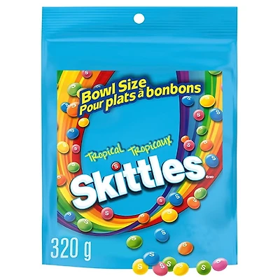 SKITTLES, Tangy Tropical Chewy Candy, Bowl Size Bag, 320g, 1 bag, 320 g