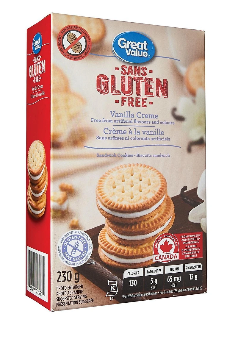 Great Value Gluten Free Vanilla Crème Sandwich Cookies, 230 g