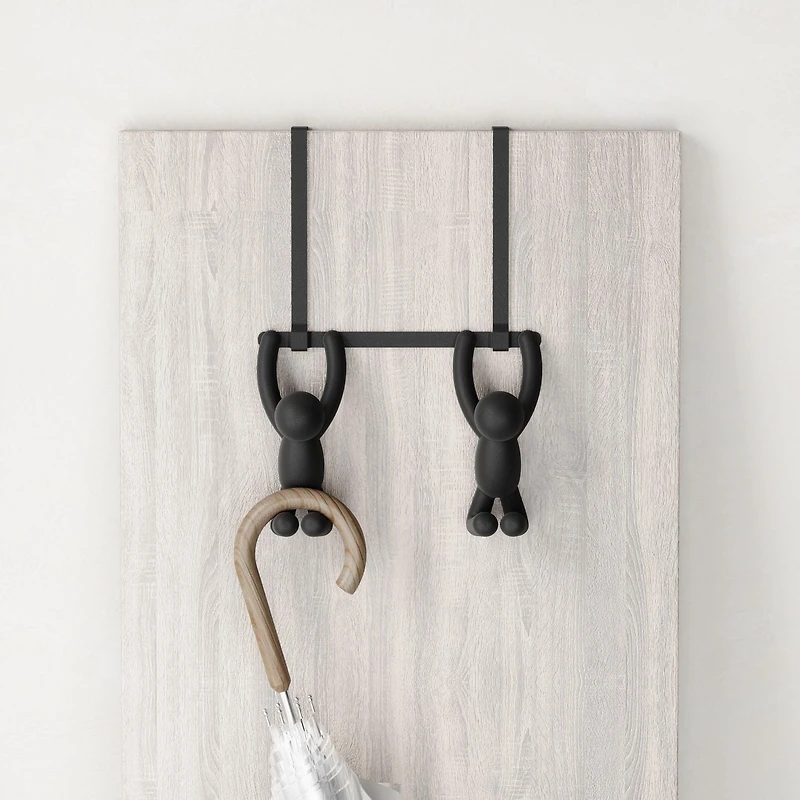 BUDDY HOOK - Patère murale ou dessus de porte avec 2 crochets, métal et plastique noir