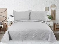 Marina Decoration Solid Embossed Pinsonic Coverlet Bedspread Bedding Ultra Soft Summer Quilt Set with Shams, Silver Color