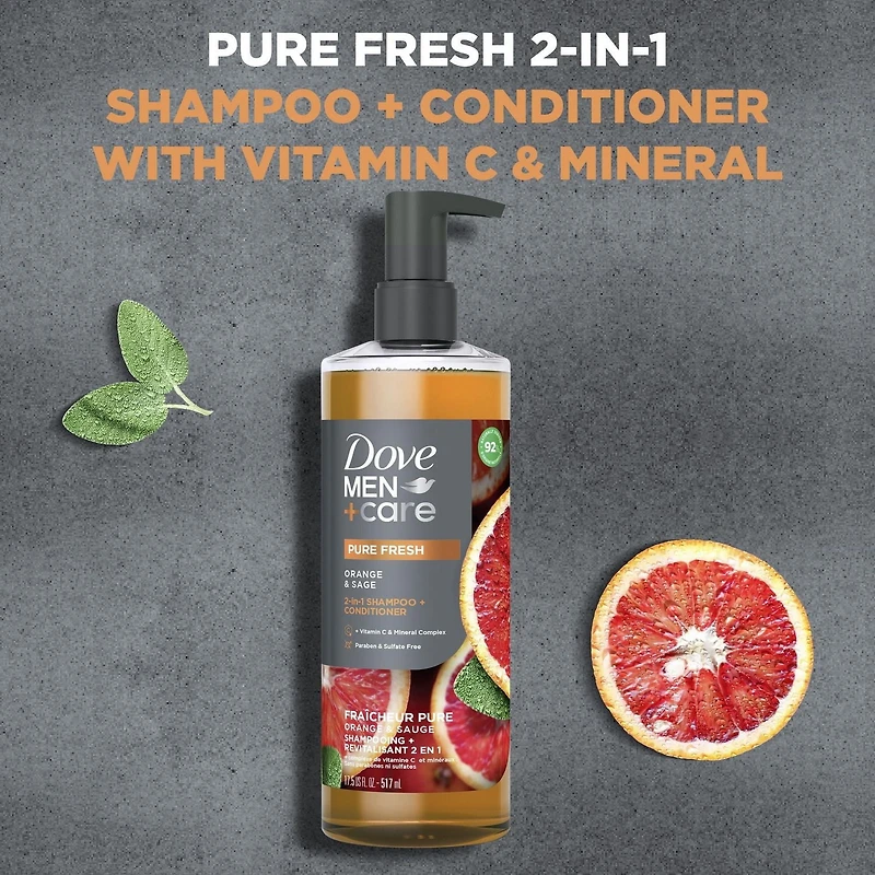 Shampooing + Revitalisant 2 en 1 Dove Men+Care Fraîcheur Pure Orange et Sauge 517 ml Shampooing+Revitalisant