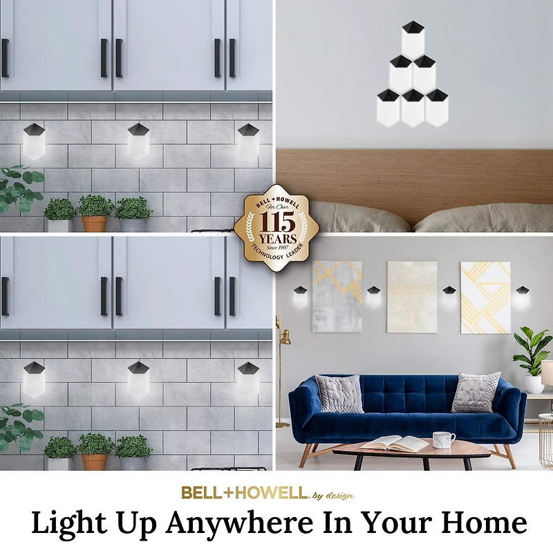 Bell + Howell Diamond Touch Ensemble de 3 Lumières Murales DEL Noires avec Télécommande et Modes de Couleur