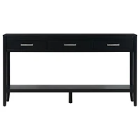 Noble House 62.2" Farmhouse Entryway Table, 3-Drawer Painted Console with Bottom Shelf & Iron Handles,Minimalist,Black