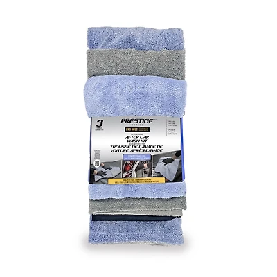 Trousse de Lavage de Voiture Aprés Lavage de Prestige Pro Spec, Nettoyer, Sécher, y Finir, 3 Serviettes, Comprend Sac de Rangement