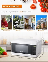 COMMERCIAL CHEF 0.9 Cu Ft Microwave with 10 Power Levels, Push Button and Child Lock, 900 Watt Microwave with Digital Controls, Countertop Microwave with Timer and Quick-Touch Menu, White