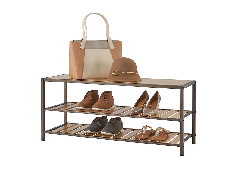TRINITY 3-Tier |42" x 14" x 18"| Bamboo Shoe Bench| Bronze Anthracite