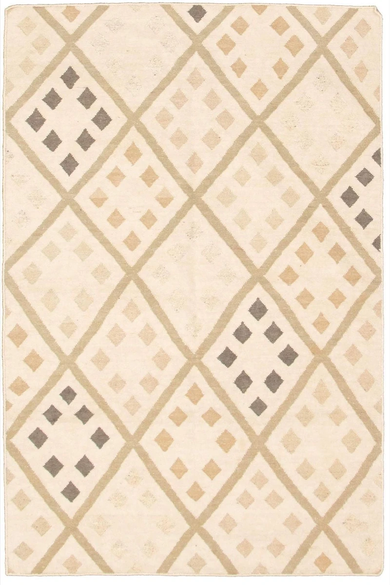 ECARPETGALLERY 5'0" x 7'8" Flat-weaves & Kilims Organica Hand Made Area Rug for Living Room, Dining Room and Bedroom in Ivory