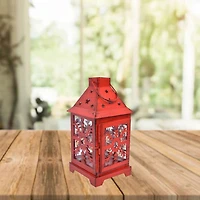 Holiday Time Metal & Glass Lantern, Christmas Decor, Snowflake Design, Red Finish, 10 inch
