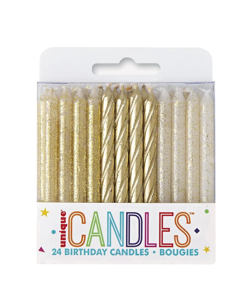Bougies d'anniversaire en spirale scintillantes et dorées