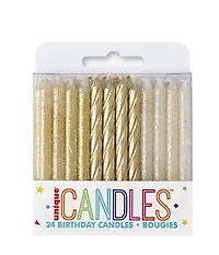 Bougies d'anniversaire en spirale scintillantes et dorées