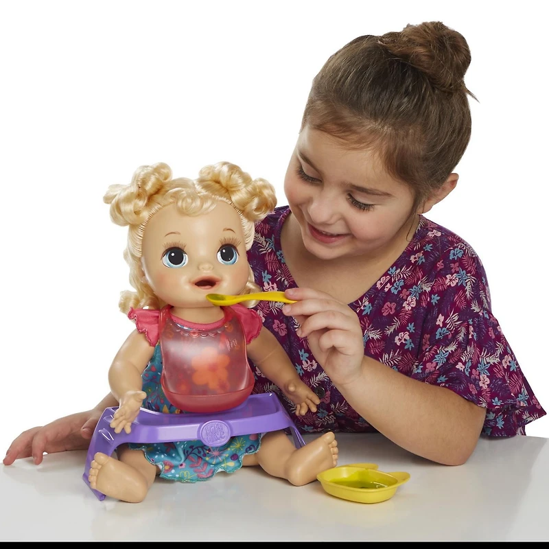 Baby Alive English Speaking Happy Hungry Baby Blond Curly Hair Doll