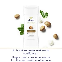 Antisudorifique désodorisant pour femme Dove Soin Avancé Parfum de Beurre de Karité avec technologie pro-céramides pour une peau douce et résistante 74g