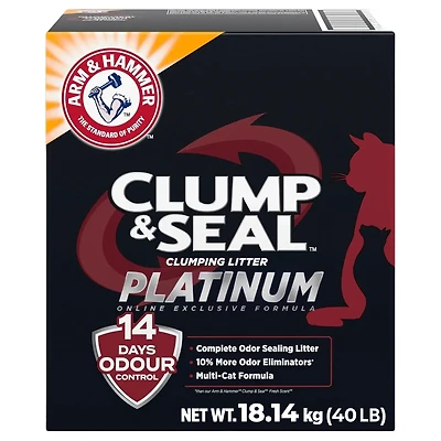 Arm & Hammer Platinum Clump & Seal Clay Cat Litter, Multi-Cat, Easy Clean up, Rock Hard Clumps, Odour Control, Dust Free, Value Size, 18.14kg