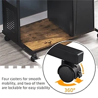 Fullfurnique Rolling 3-Tier Computer Desk with Detachable Top Shelf, Rustic Brown