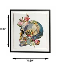 Art mural audacieux – Collage de peinture de crâne de profil (39" H x 39" L x 1,5" P), placé dans un cadre PS noir sophistiqué, présentant des détails complexes et une touche artistique audacieuse,