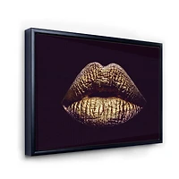 Designart Lèvres féminines métallisées dorées sexy II ART MURAL À CADRE FLOTT