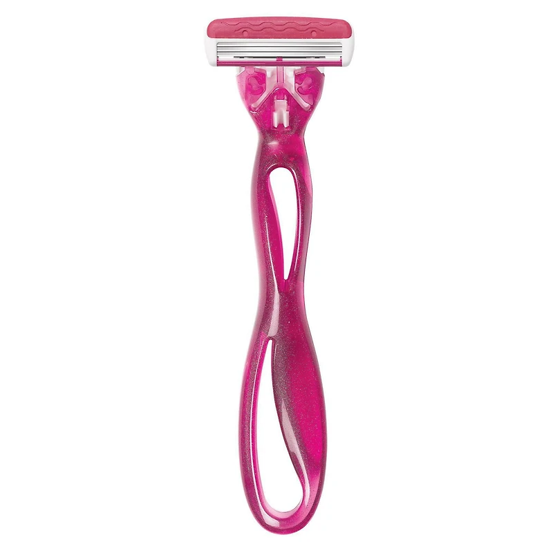 Rasoir jetable flexible femme BIC Simply Soleil Click, 3 lames, 1 manche et 6 cartouches, bande lubrifiante apaisante pour un glissement amélioré