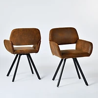 Homy Casa Set of 2 Vanity Chairs with Armrests, Swivel Seat and Faux Leather Upholstery, Modern Metal Legs, Brown Faux Suede