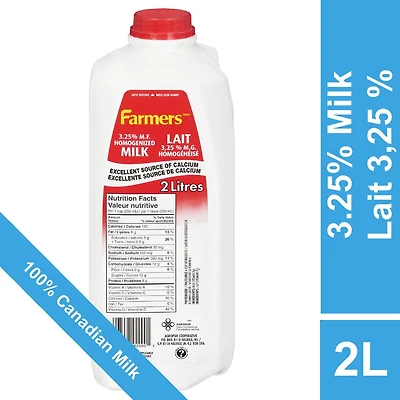 Lait homogénéisé 3,25 % Farmers 2 L plastique