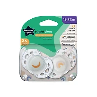 Tommee Tippee Night Time Glow in the Dark Pacifiers, Symmetrical Design, BPA-Free Silicone Nipple, Includes Sterilizer Box, 18-36m, 2 Count, 18-36m