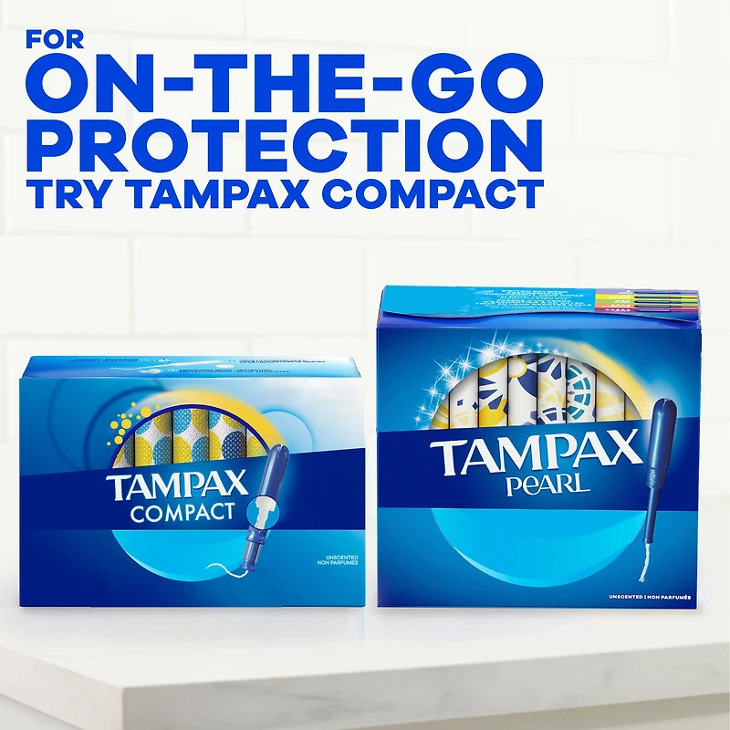 Tampons Tampax avec applicateur en carton, embout facile à saisir, jupette anti-fuites LeakGuard, degré d’absorption super plus, non parfumés 40CT