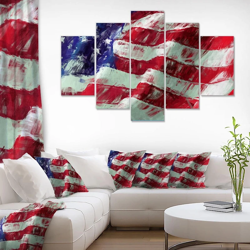 Designart USA Flag Abstract Art Canvas Wall Art