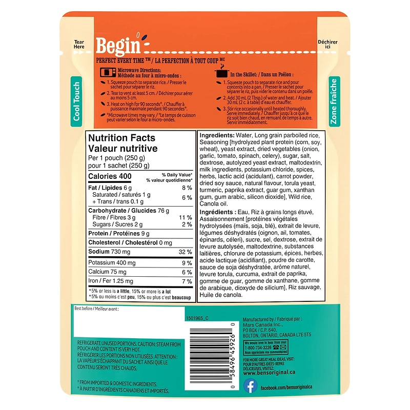 BEN'S ORIGINAL BISTRO EXPRESS riz à grains longs et riz sauvage aux fines herbes d'accompagnement, sachet de 250 g