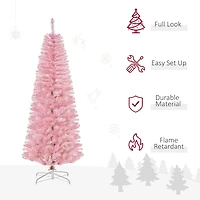 HOMCOM 6FT Artificial Christmas Tree Holiday Xmas Holiday Pencil Tree Decoration with Automatic Open for Home Party, Pink