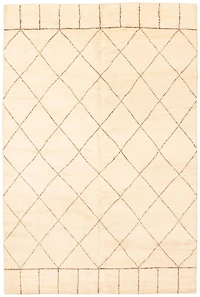 ECARPETGALLERY Tapis Noué à la Main pour Salon, Salle à Manger et Chambre à Coucher Marocain Collection Tangier 5'0" x 8'0" en Ivoire