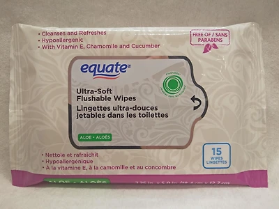 EQUATE FLUSHABLE WIPES-15CT, 15 wipes