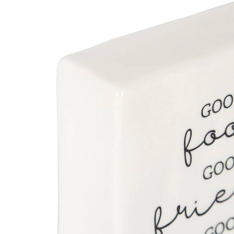 Plaque carrée de table en porcelaine “Good Food Good Friends Good Times” Linden