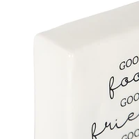 Plaque carrée de table en porcelaine “Good Food Good Friends Good Times” Linden
