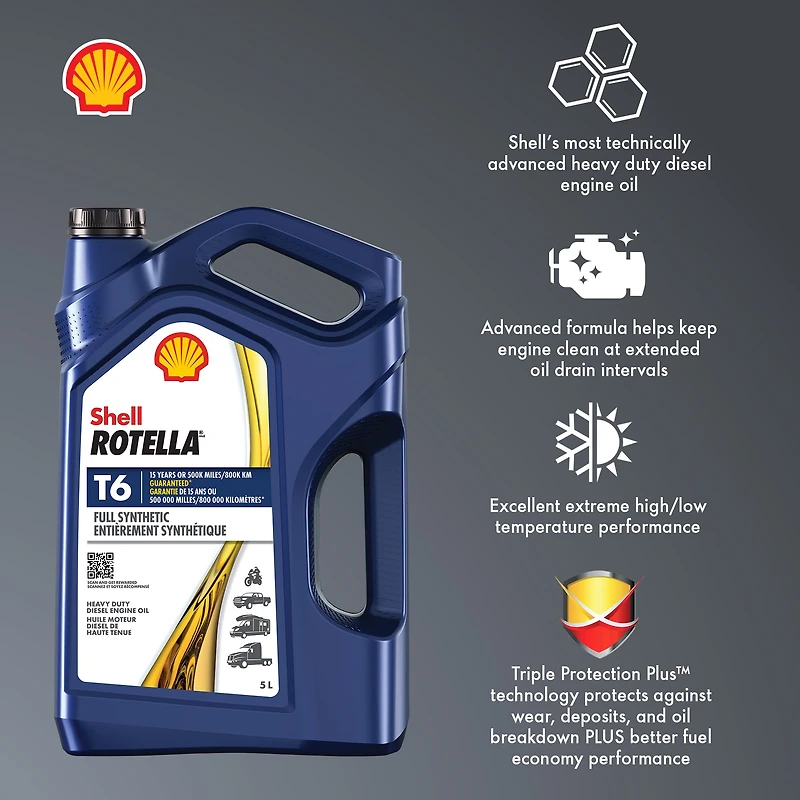Shell Rotella T6 5W-40 Diesel Engine Oil 5L, Rotella T6 5W40 5L