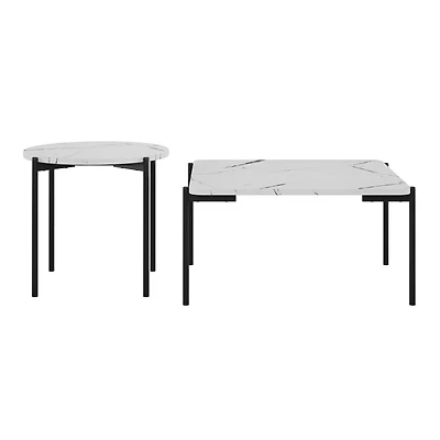 CorLiving Arlo Marbled Engineered Wood Finish Tabletop Indoor Coffee and Side Table Set with Metal Legs